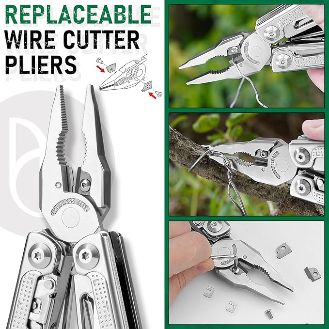 BIBURY Multitool Pliers Pro BI2049, 3Cr13 Multi Tool with Large Saw Blade, YG10 Tungsten Wire Cutters, EDC Multi Tool w/Scissors and Screwdirver Set for Outdoor Hunting Survival Camping, Gift for Men