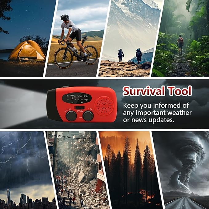 WVL Hand Crank Weather Radio, NOAA Emergency Radio Portable AM/FM Solar Powered 7400mWh with Flashlight, SOS Siren & Phone Charger for Camping & Survival(Blue)