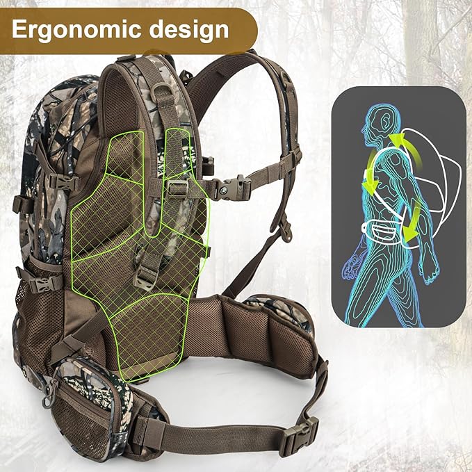 YVLEEN Hunting Backpack, Durable Camo Hunting Packs for Men, Large Capacity Hunting Day Pack for Rifle Bow Gun