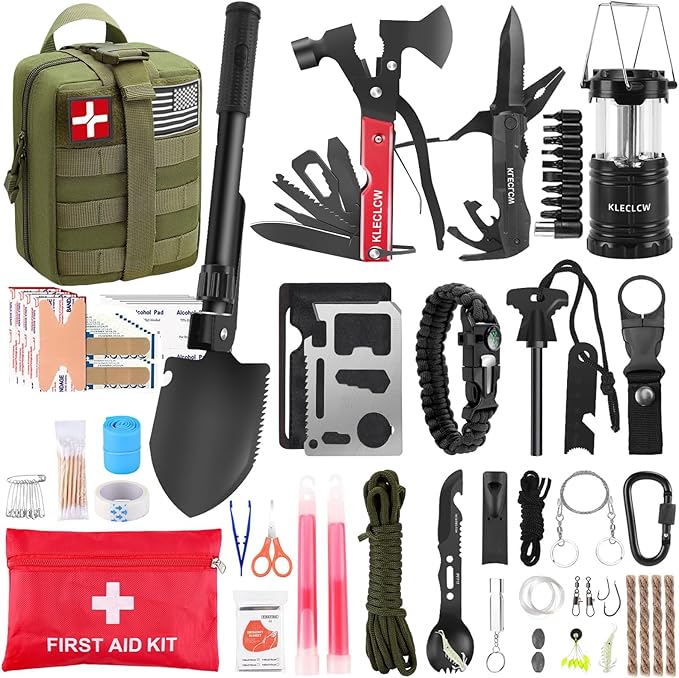 Gifts for Men Christmas Survival Kit and First Aid kit, 160 Pcs Emergency Supplies Camping Accessories with Upgraded Molle Bag for Outdoor Adventure Camping Hiking Hunting