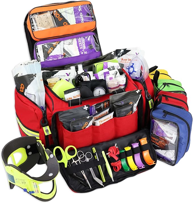 Lightning X Extra Large Medic First Responder EMT Trauma Bag Stocked w/Fill Kit C - RED