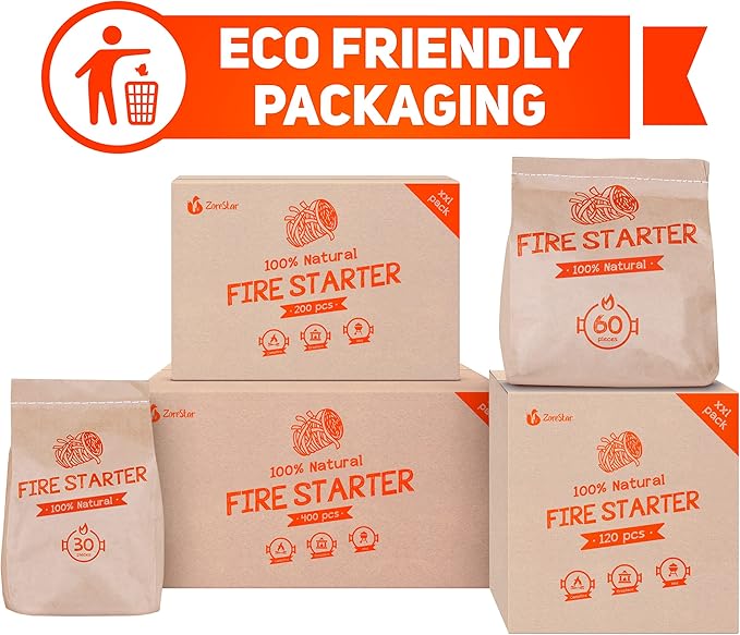 Zorestar Fire Starters XXL 120 pcs - Firelighters for Indoor and Outdoor Use, Compatible with Solo Stove, Green Egg and Other firepits and BBQs - Box of 100% Waterproof Firestarters (Pack of 2)