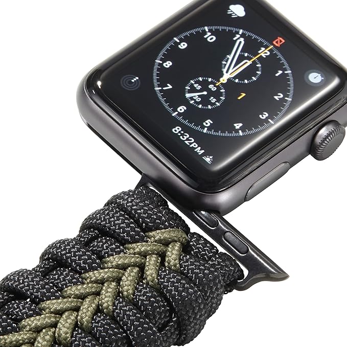 Savior Survival Gear Paracord Watch Band - Compatible with Apple Watch Band 49mm 46mm 45mm 44mm 42mm, iWatch Band Series Ultra 10 9 8 7 6 5 4 3 2 1 SE, Adjustable strap for men ( Black & Green, Large)