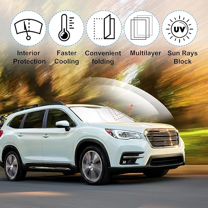 Windshield Sun Shade Custom Fit 2019-2024 2025 2026 Su- baru Ascent Accessories Foldable Sunshade Sun Blocker Front Window Shades Covers Keep Car Cooler