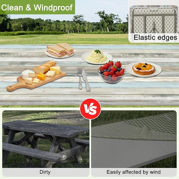 Picnic Table Cover with Bench Covers Portable Table Cloth Built-in Storage Pocket Fitted Tablecloth with Elastic Edges Waterproof Camping Essentials for Indoor Outdoor Rv,72in,Brownish Gray
