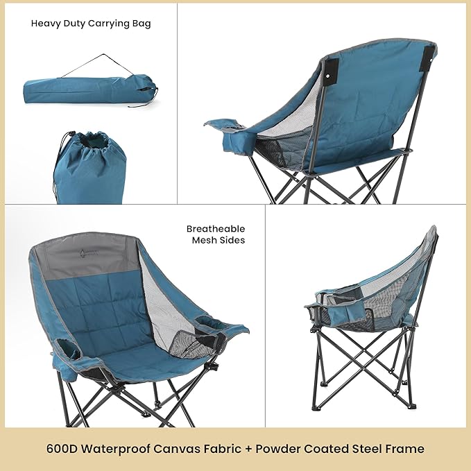 ARROWHEAD OUTDOOR 2-Pack Oversized Folding Camp Chair w/Adjustable Double Sized Cup Holder, Mesh Sides, Inner Pockets, Carry Bag, 300 LBS Weight Capacity