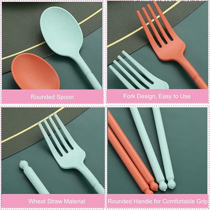 8-Color Wheat Straw Portable Utensil Set with Case – Reusable Travel Cutlery Set for Camping, Office, Picnic – Includes Spoon, Fork, Knife, Chopsticks