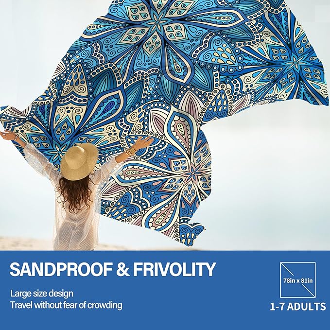 Famstar Beach Blanket Oversized Extra Large 78" X 81",Waterproof Sandproof Beach Blanket 1-7 Adults Lightweight Durable for Travel Camping Hiking Picnic