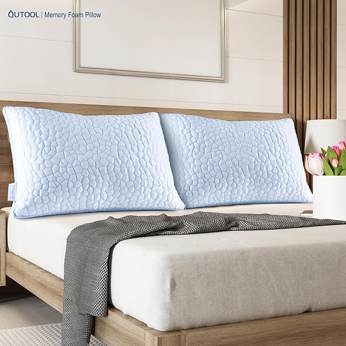 QUTOOL Enhanced Cooling Pillows for Sleeping, CertiPUR-US Shredded Memory Foam Pillows King Size Set of 1 for Hot Sleeper, Adjustable Bed Pillow for Side, Back, Stomach Sleepers Support Yet Soft, Blue