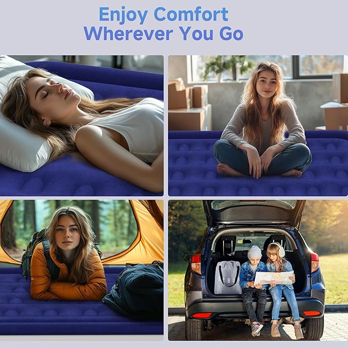 Sebor Air Mattress Full with Built-in Pump 18", Comfortable Self-Inflating Air Mattress with High-Speed Pump, Durable Blow Up Mattress Full with Storage Bag for Guests, Camping, Travel