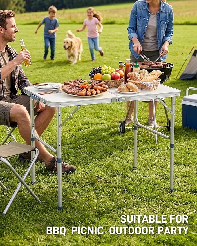 Outvita 3ft Portable Folding Camping Table, Outdoor Waterproof Adjustable Height Table, Aluminum Lightweight Suitcase Foldable Table for Picnic BBQ Beach Dining