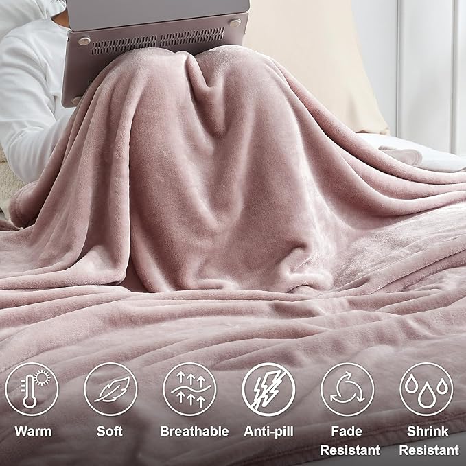 Hansleep Fleece Pink Throw Blanket, Super Soft Flannel Fuzzy Plush Cozy Blanket for All Seasons, Pink, Throw 50x60 Inches