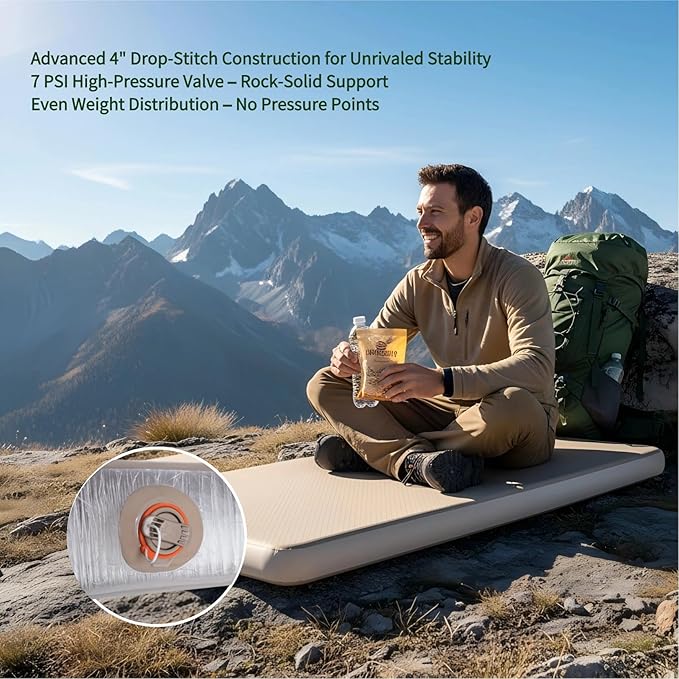 Freein 4" Drop Stitch Camping Sleeping Pad, Inflatable Air Mattress with Firm 7 PSI Support, Fast Inflation Portable Tent & Car Camping Bed, 76" x 51"