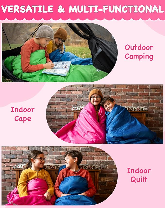KingCamp 45°F Kids Sleeping Bag, Lightweight Waterproof & Compact Flannel Sleeping Bags Cold Weather & Warm Youth Essentials Gear Accessories for Camping, Fits 10-12 Children up to 4'7"-5'5" Tall