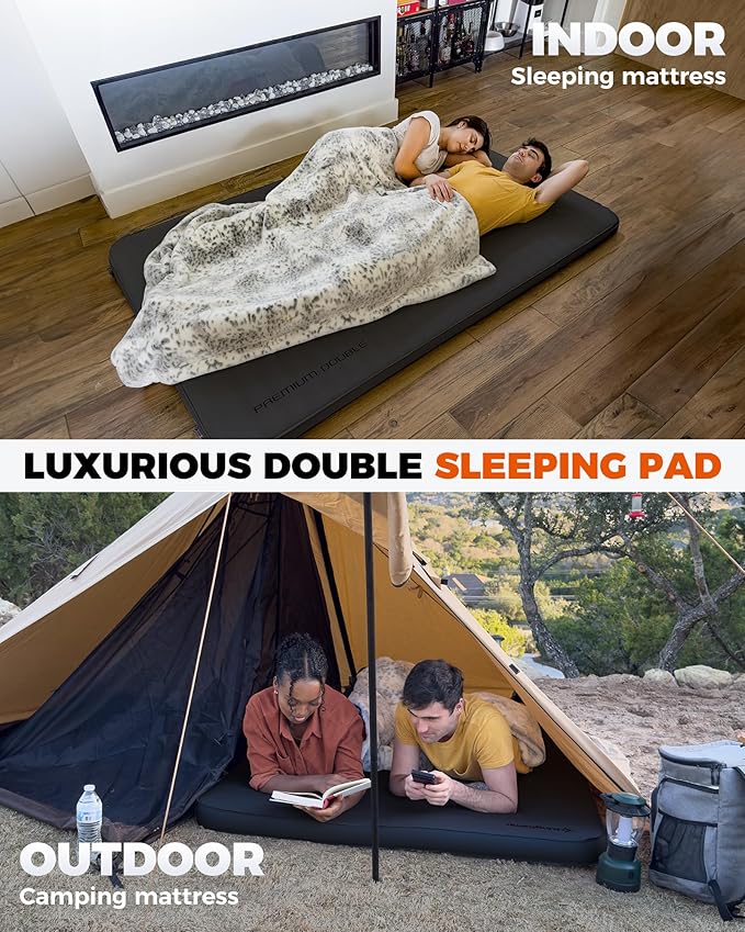 KingCamp Premium Double Self Inflating Sleeping Pad, 7.5 R-Value Air & Foam Camping Mattress 2 Person, 3" Thick Double Size Insulated Sleeping Pad with Pump Sack for Car Camp Tent, PVC Free, Black