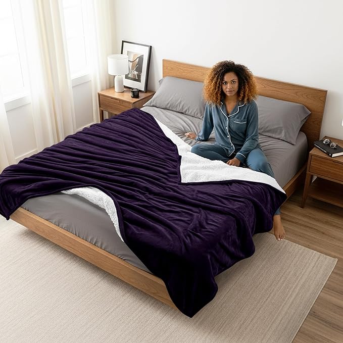 Utopia Bedding Sherpa Blanket King Size (Plum, 90x102 Inches) - Soft Plush Fleece Reversible Blanket for Bed, Sofa, Couch, Camping and Travel
