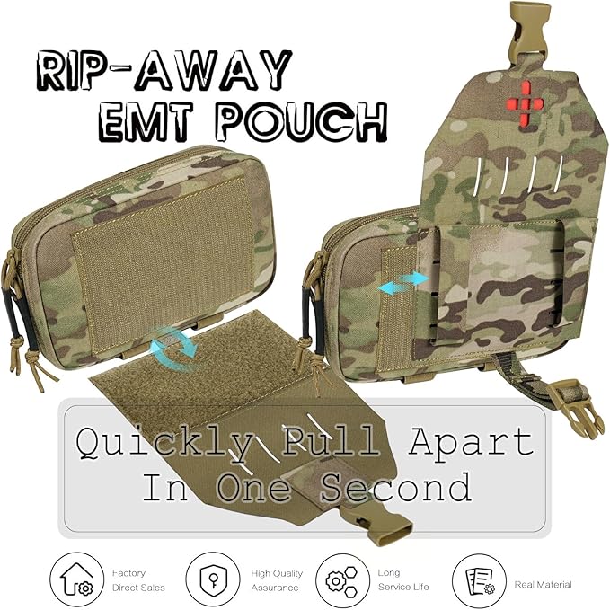 Ifak Pouch-Rapid Deployment Tactical MOLLE Trauma Kit Pouches, Quick Release Tear-Off Medical First Aid Kit Organiser with Red Immediate Identify for Emergency Surviva.