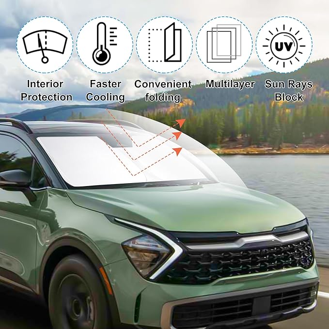 Windshield Sun Shade Custom Fit 2023 2024 2025 2026 Kia Sportage Accessories Foldable Sunshade Front Window Cover Protect Car from Sun Rays Damage Keep Your Car Cooler