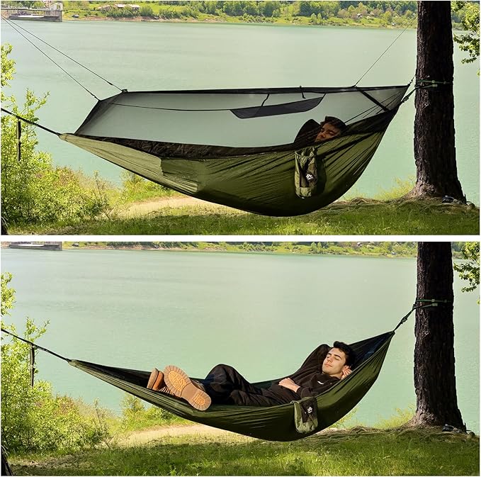 Night Cat Camping Hammock for 1 Person: Portable Hammock with Mosquito Net Lightweight for Backpacking Outdoor
