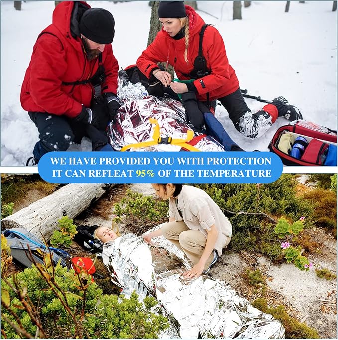Macarrie 75 Pack Emergency Foil Thermal Blankets Silver Foil Survival Space Blanket Kit for Outdoors, Camping, Hiking, Homeless, Survival or First Aid, Silver