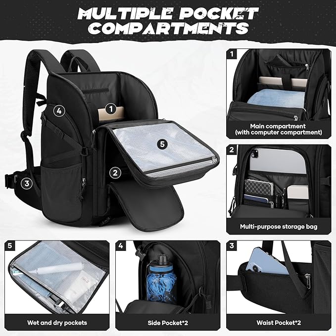 Maelstrom Tactical Backpack for Men, Water Resistant 40L Military Backpack, for Hiking, Camping, Gym with Molle System (Black)