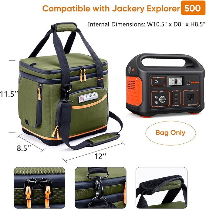 Double-Layer Travel Carrying Case for Jackery Explorer 500 – Portable Power Station Storage Bag with Molded Hard Bottom, Side Ventilation, and Front Pockets for Jackery Accessories & Solar Generator