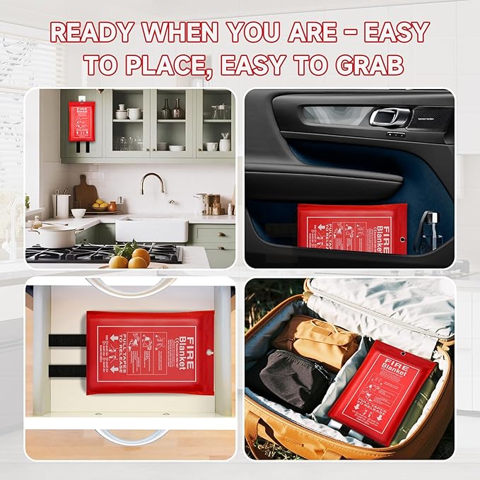 Emergency Fire Blanket for Home and Kitchen Safety - 100% Glass Fiber 40 * 40 Inches Fire Blanket for Kitchen, Car, Office, and School - Fire Blankets Emergency for Home (6 Pcs)