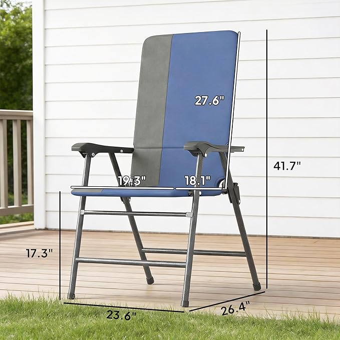 Outsunny Folding Patio Chairs Set of 2, Padded High Back Folding Lawn Chairs with Armrests, 600D Oxford Fabric, Portable Outdoor Camping Chair Set for Deck, Garden, Backyard, Dark Blue