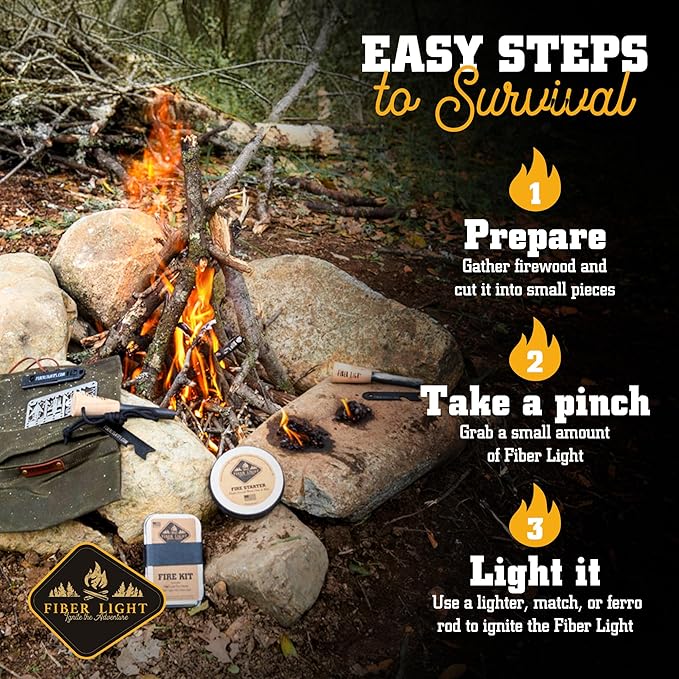 Fire Starter Kit - Natural Wood Fiber Tinder, Water-Resistant Fire Starters for Campfires, Survival Fire Starter, Fire Starters for Grill, Fire Starters for Survival - 3 Pack