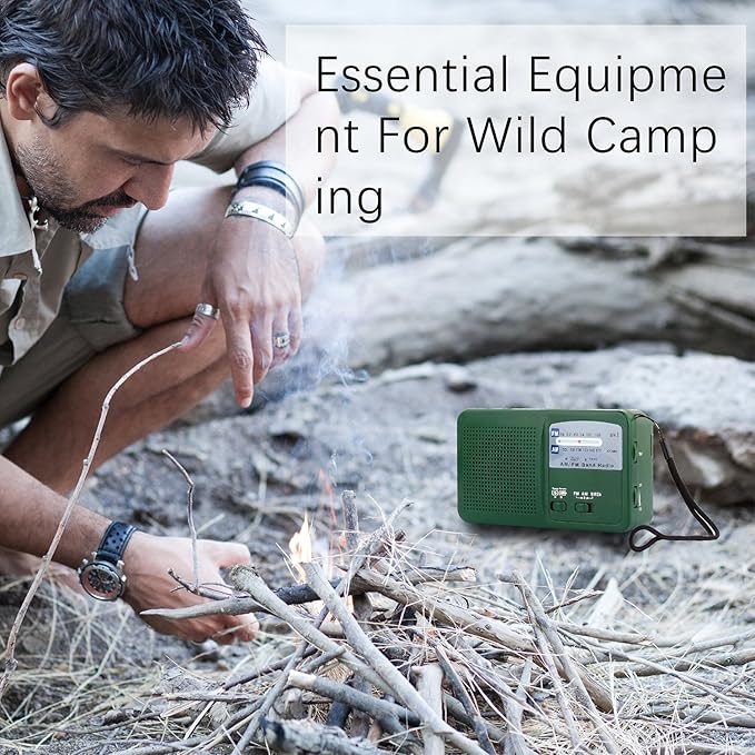 Emergency Radio with Solar and Hand Crank Self Powered, Battery USB Recharging FM/AM Radio LED Flashlight Cell Phone Charger(Green)