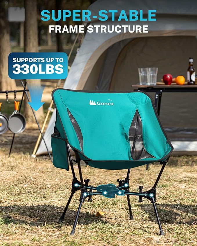 Gonex Portable Camping Chair, The 5th Gen Ultralight Compact Backpacking Foldable Lightweight Folding Chair for Outdoor Camp Hiking Beach Picnic Concert, Supports 330lbs (Lake Green, 1 PCS)