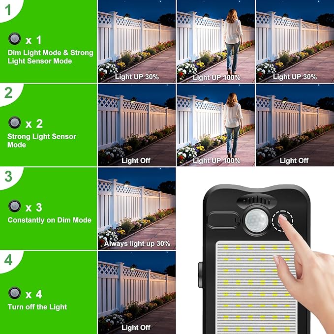 Clip on Solar Lights Outdoor Motion Sensor Lights 60 LEDs, 3 Modes, Dual Charging, Portable Waterproof Security Light for Fence, Deck, Camping, Grill (2 Pack)