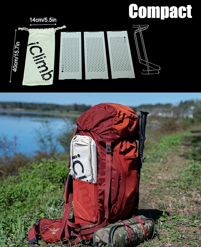 iClimb Mini Solo Folding Table Ultralight Compact for Backpacking Camping Hiking Beach Picnic (Nature - L)