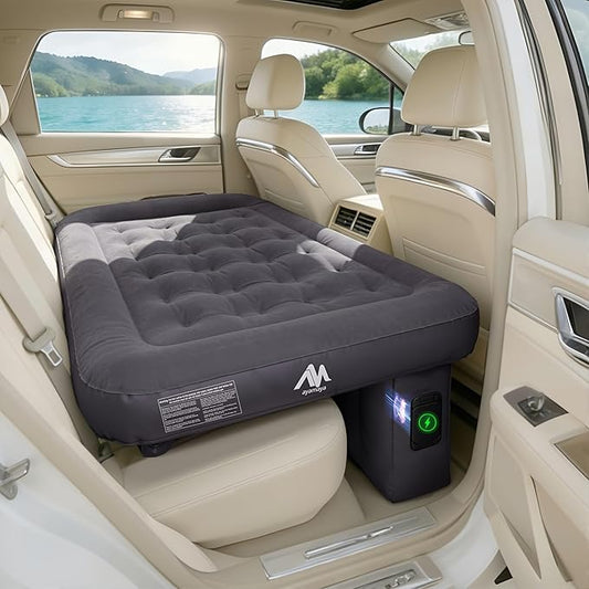 AYAMAYA Car Air Mattress Back Seat, Inflatable Car Bed with Built-in Cordless Rechargeable Air Pump for SUV, Sedan, All-in-One Car Mattress with Pillow & Support Column for Camping, Road Trip, Travel