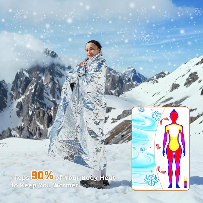 24 Pack Emergency Blankets - Mylar Thermal Space Blankets for Survival and Protection - Ideal for Camping, Outdoors, Hiking, Rescue, Marathons