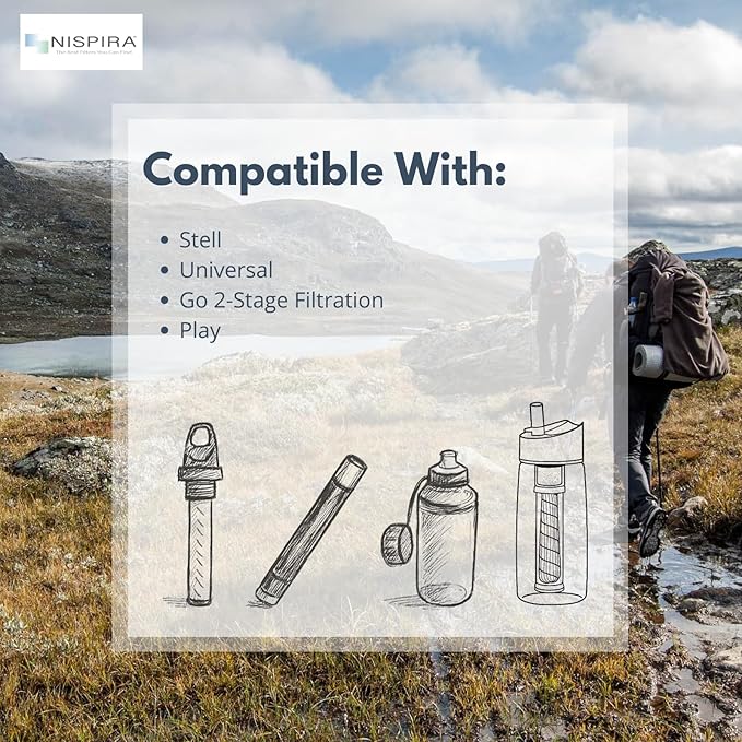 Nispira Carbon Water Filter Replacement Compatible with Lifestraw Go Series, Lifestraw Steel, Lifestraw Universal Water Bottle, 2 Packs
