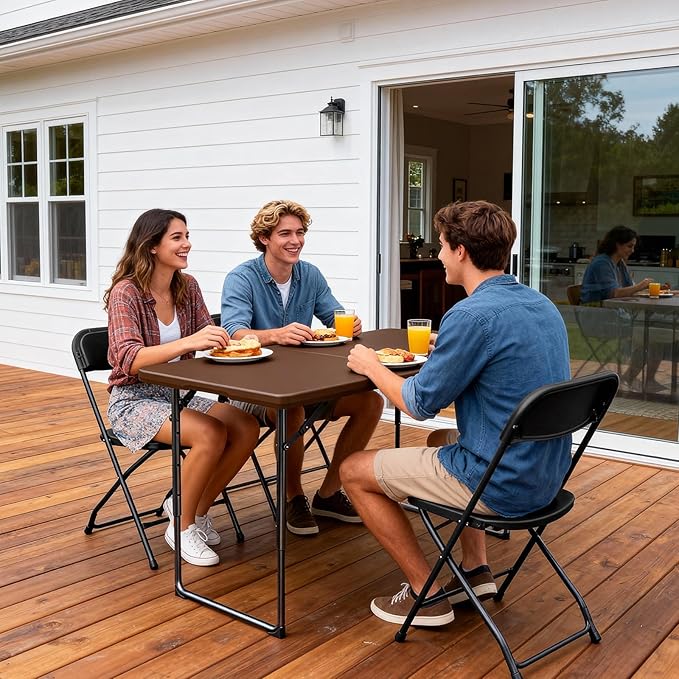 4ft Folding Table, Foldable Picnic Table Portable Table for Indoor Outdoor Use Heavy Duty Plastic Table Camping Table for Party, BBQ, Brown