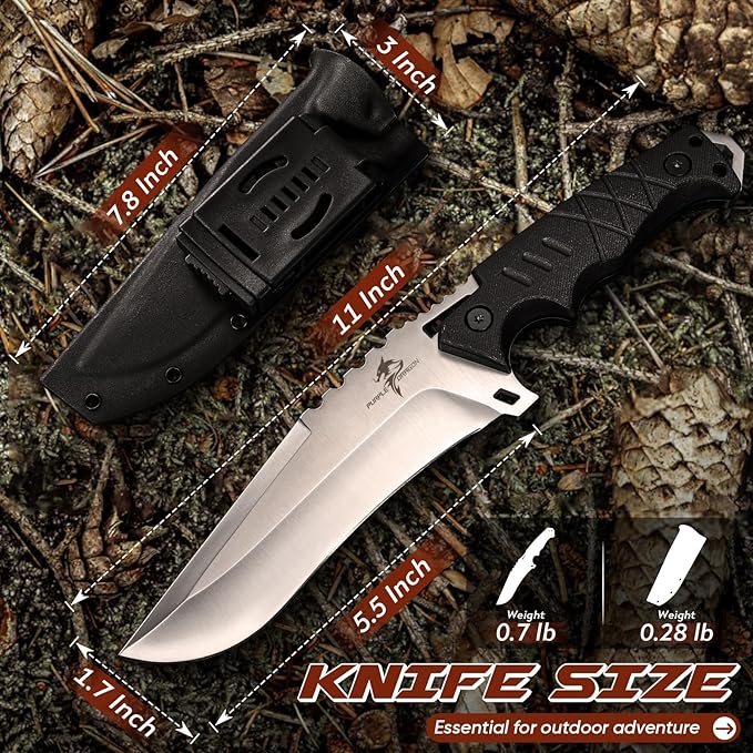 Purple Dragon Outdoor Knife with Kydex Sheath - D2 Steel Survival Knives for Camping, Bushcraft - Ergonomic G10 Handle Outdoor Survival Gear Christmas Gift for Men and Women