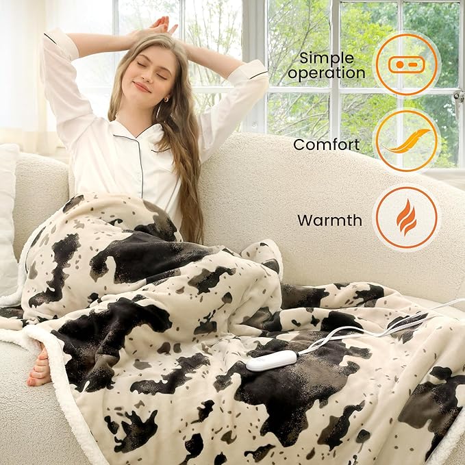 Heated Blanket Throw Blanket - Fast Heating Electric Blanket, Soft Flannel Heated Throw with 4 Time Settings,10 Heating Settings, Warm Gifts for Women & Mom & Grandma(50"x60" Light Brown)
