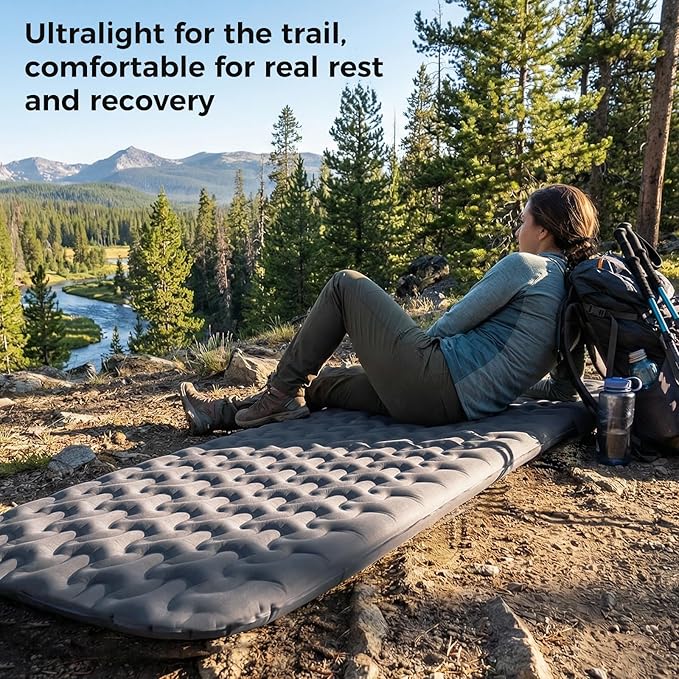 ATEPA Self-Inflating Sleeping Pad, Compact Foam Camping Pad with 3cm High-Resilience 4-Side-Compression Sponge, Lightweight & Portable Mat for Backpacking, Hiking, Camping, Grey