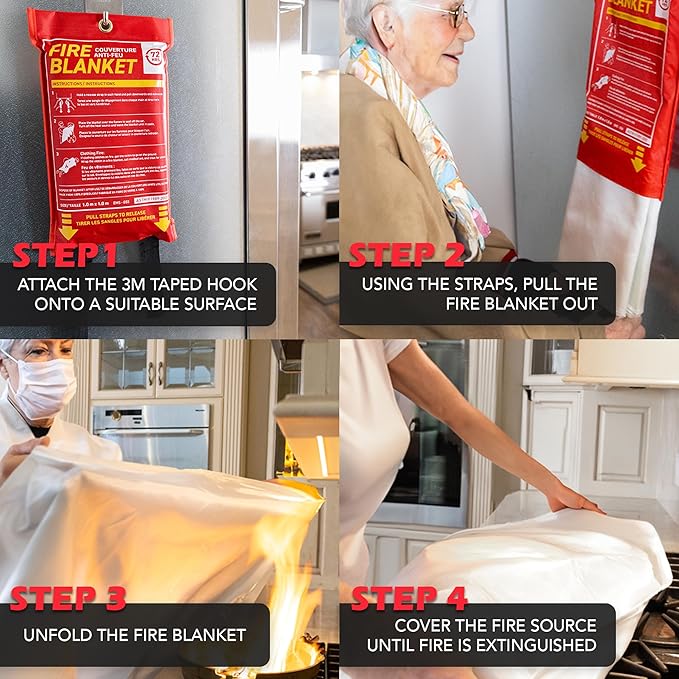 72 HRS Large Emergency Fire Blanket 47"×47" (4-Pack) – Fiberglass Fire Safety Tool for Home, Kitchen, Camping, Survival | Extinguisher Alternative for Grill, Welding, Fire Pit