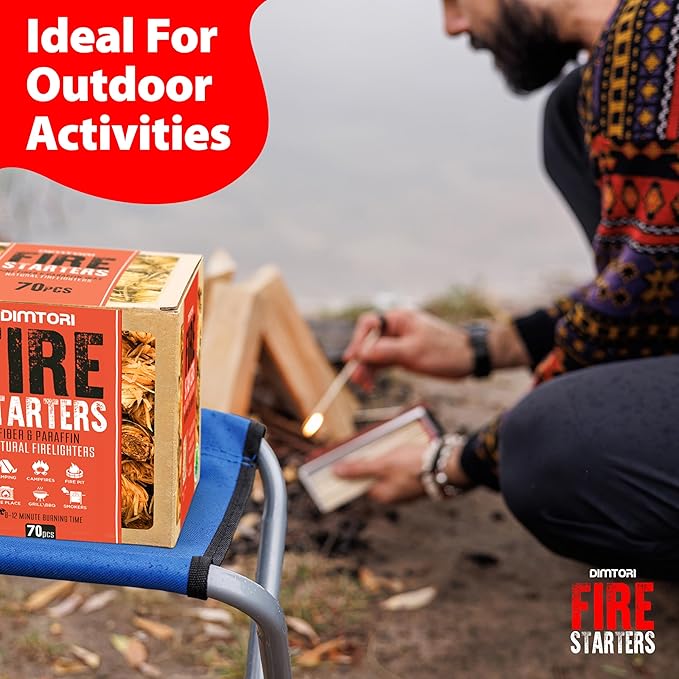 70 pcs Fire Starter - Natural Fire Starters for Campfires, Fire Pit, Pizza Oven, Fireplace, Smoker, BBQ, Pellet Stove & Wood - Fire Starters for Grill, Charcoal Starter