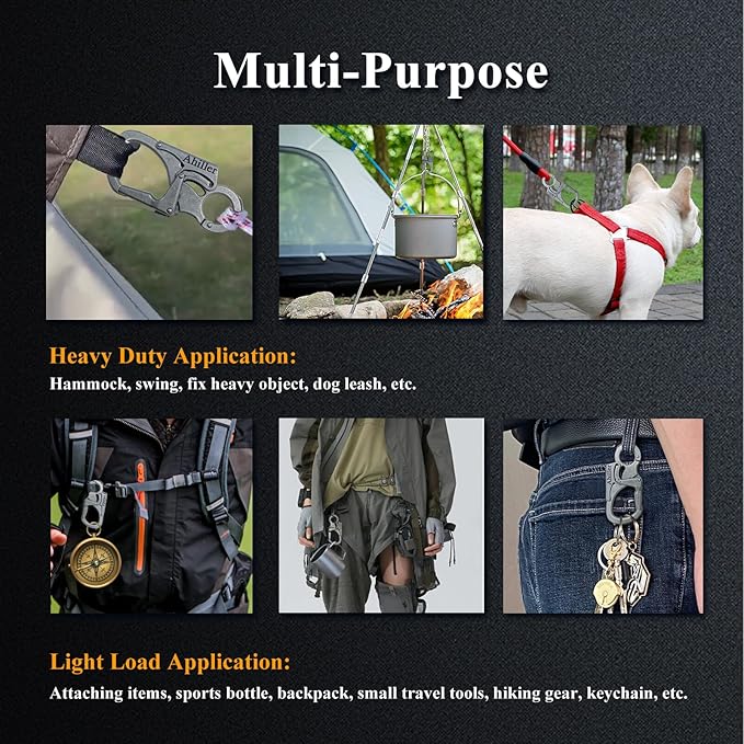 Ahiller Carabiner Keychain Clip, Double Lock Designed - Tungsten Steel Tip, Multifounction Tools for Camping, Hiking, Fishing, Outdoor Survival