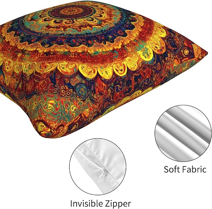 Bohemian MandalaThrow Pillow Covers 18 X 18 Inch Set of 4 Decorative Cushion Cover Home Decor for Sofa Chair Couch Bedroom Living Room