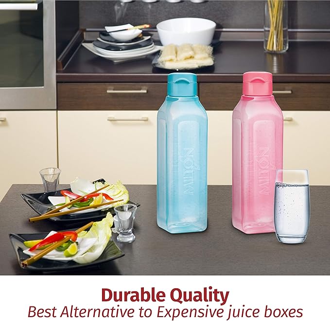MILTON Sports Water Bottle Square Juice Box 4 Set 17 oz. Great for Juices Milk Smoothies Plastic Wide-Mouth Reusable Leak Proof Drink Bottle/Carton for School Bags Lunch Boxes Gym Flip Lid -BPA Free