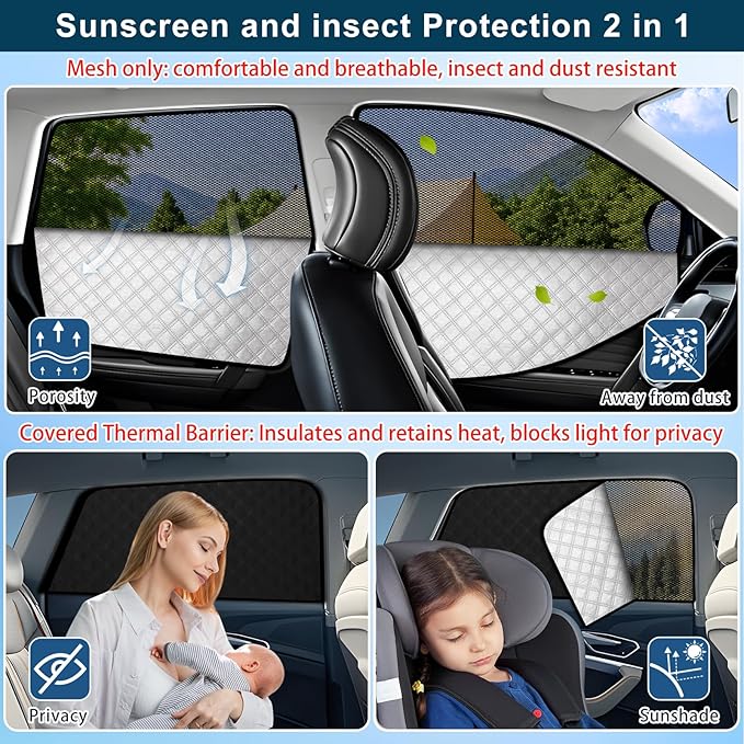 XCBYT Car Window Shades for 2021-2024 Rogue | 2-in-1 Breathable Mesh & Blackout Side Window Covers | UV Protection & Privacy for Baby Naps, Camping & Car Rest (4 PCS)