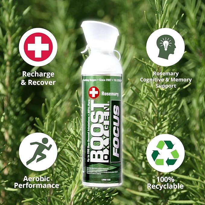 Boost Oxygen Large Focus Rosemary Aroma 10L Canister | Respiratory Support for Aerobic Recovery, Altitude, Performance & Health (3 Pack)