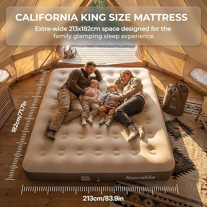 Naturehike California King Air Mattress with Built-in Pump for Home, Camping & Guests (Brown, California King)