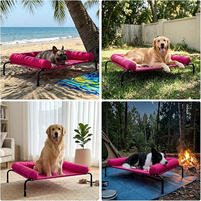 Cooling Elevated Dog Bed, Outdoor Raised Dog Beds, Medium Waterproof Dogs Cot W/Breathable Mesh, Pet Cot W/Portable Removable Bolster
