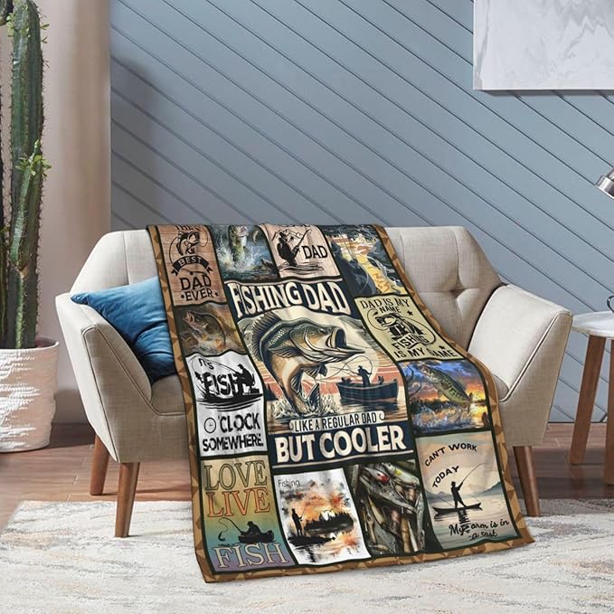 Fishing Gifts for Dad Birthday Gifts for Men, Father Blanket 60" X 50", Gift for Men Who Love Fishing